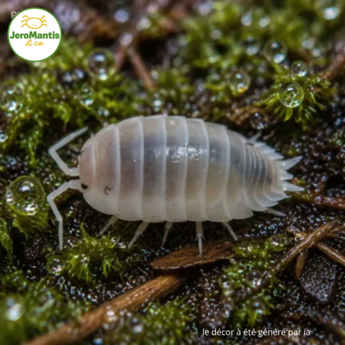 le décor à été généré par ia(19) Porcellio Laevis "White"